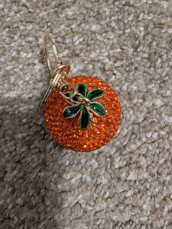 I say tomato Accessories - 3D Sparkling Orange Fruit Keychain with Green Leaf Accent